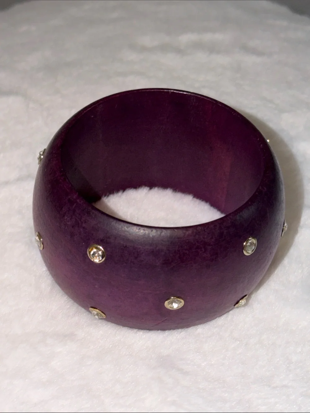 Purple Wide Dome Wooden Bangle Bracelet with Crystal Accents - Picture 4 of 5